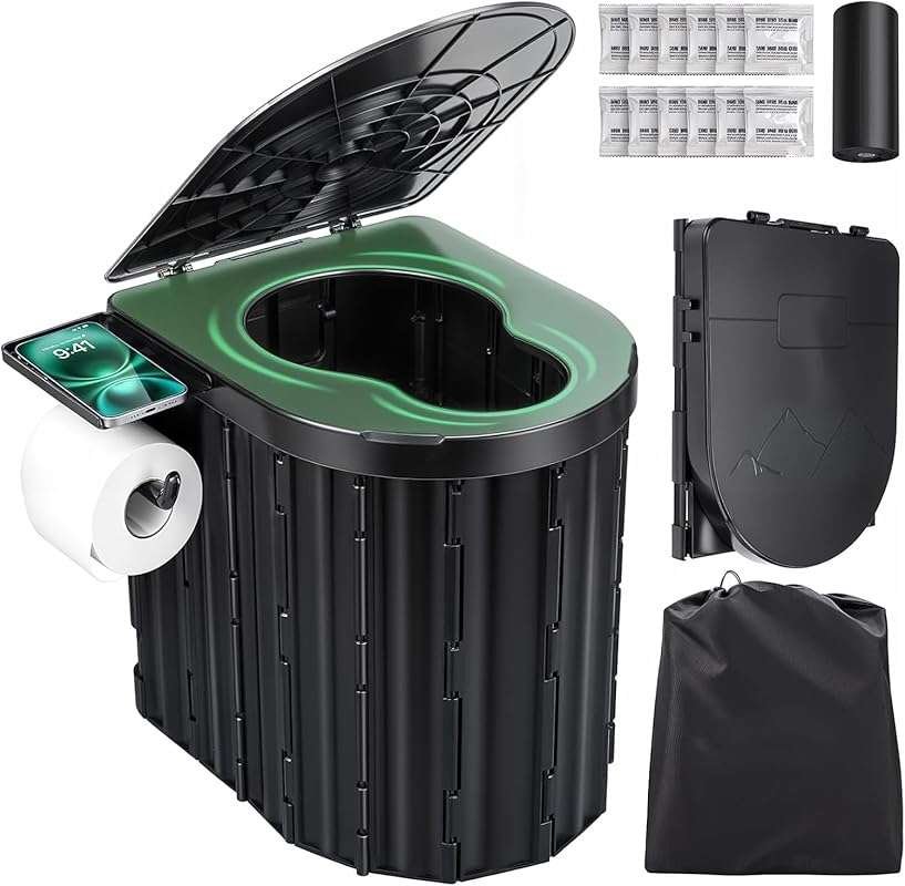 Sckee Portable Camping Toilet for Adults, Folding Travel Potty with Li