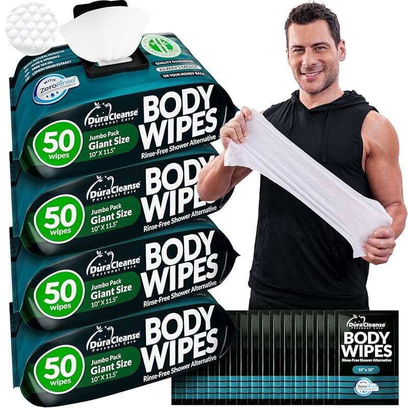 After Gym Deodorant Body Wipes for Men – 200 XL No Rinse Shower Wipes,