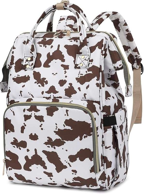 Cow Print Brown 15.6-inch Laptop Backpack for Women & Men, Stylish Col