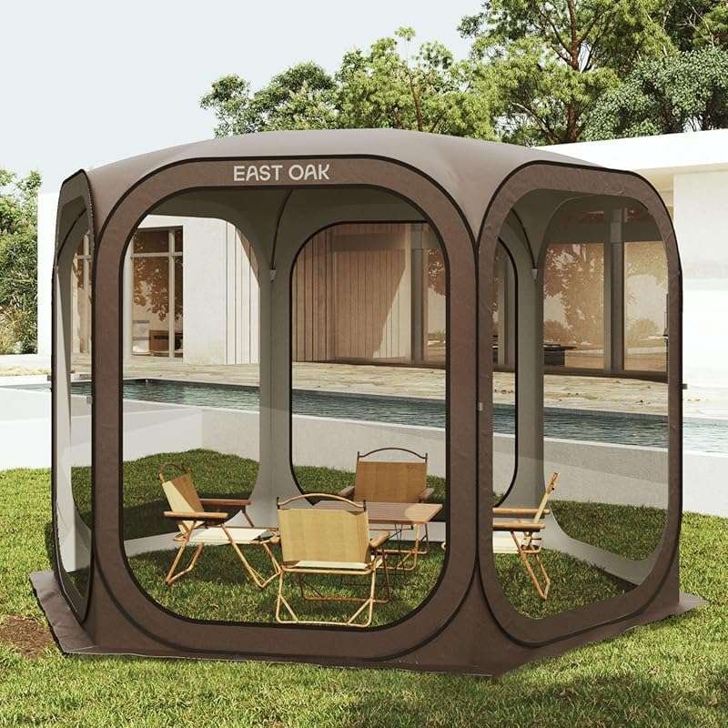 East Oak 10x10 FT Brown Pop-Up Screen House Tent: Portable Instant Scr