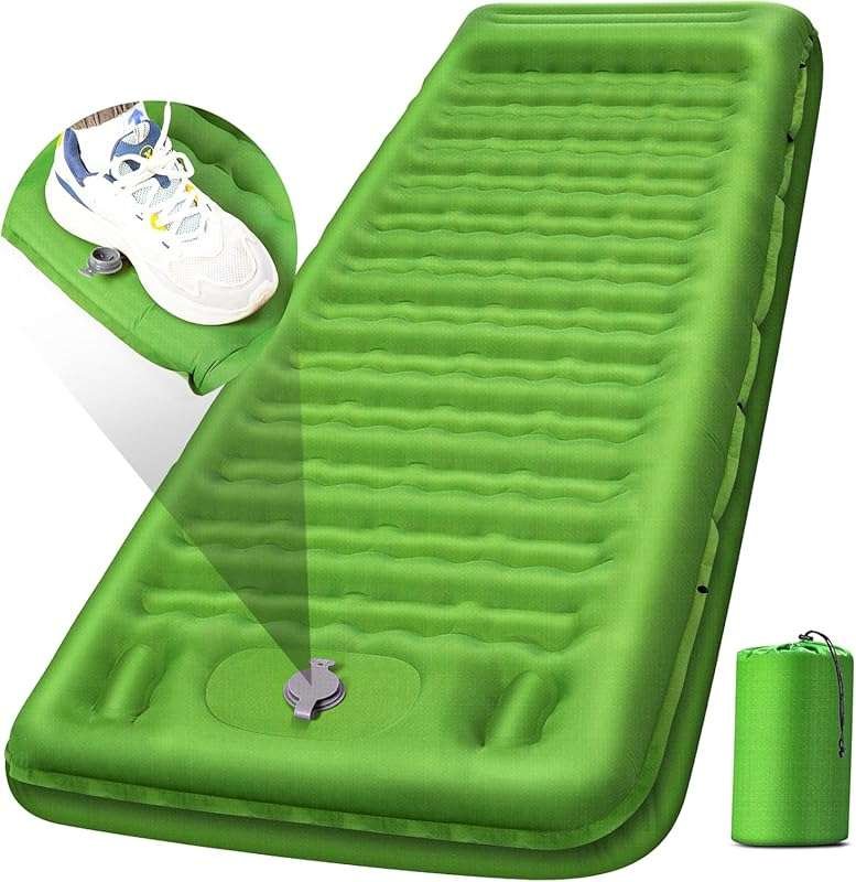 Extra Thick 5 Inch Camping Sleeping Pad with Built-in Foot Pump Pillow