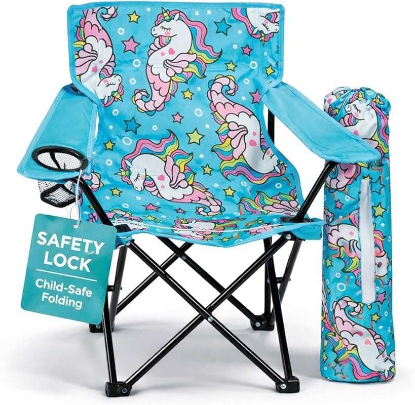 Emily Rose Kids Folding Camp Chair with Safety Lock, Cup Holder: Light