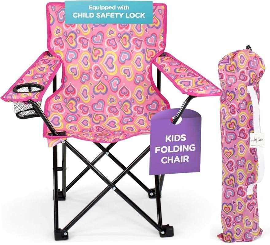 Emily Rose Playful Hearts Kids Folding Beach Camp Chair with Cup Holde
