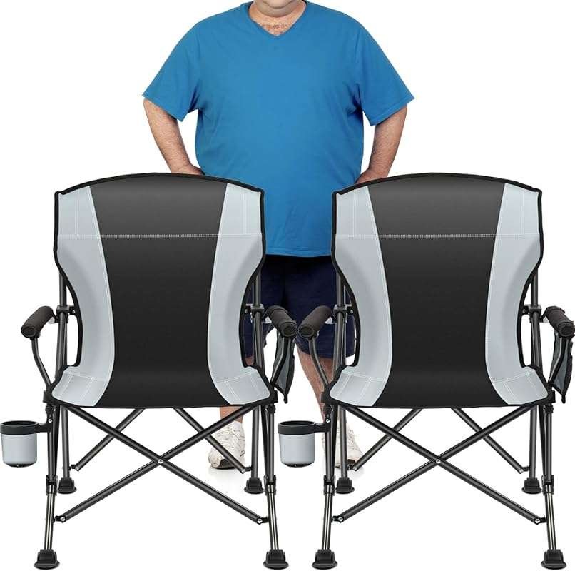 Oversized Folding Camping Chairs 2-Pack for Adults, Heavy Duty 450 LBS