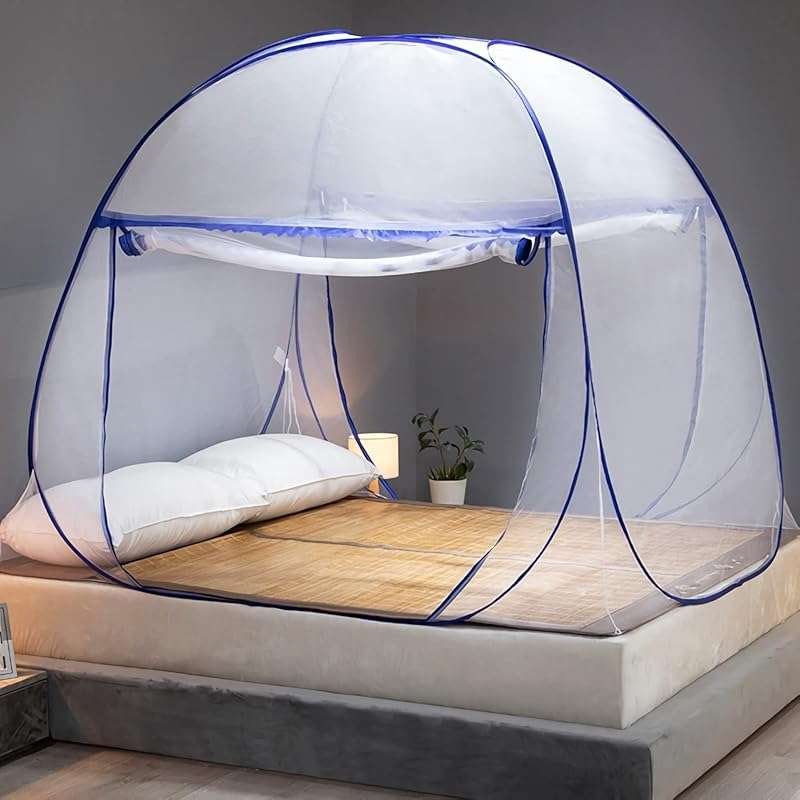 Foldable Pop Up Mosquito Net for Bed, Double Entry, Fits King and Quee