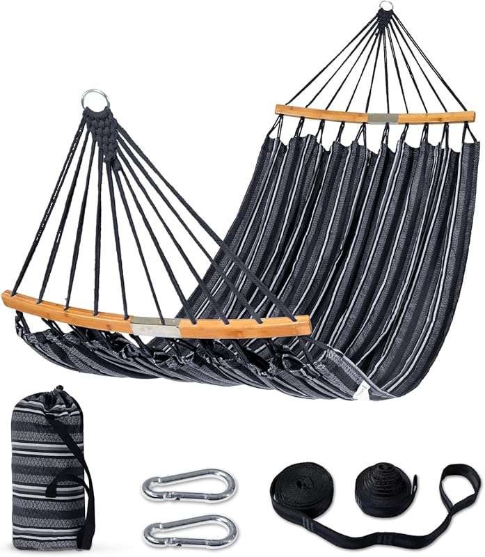 SUNCREAT Double Hammock with Curved Spreader Bar & Tree Straps, Portab