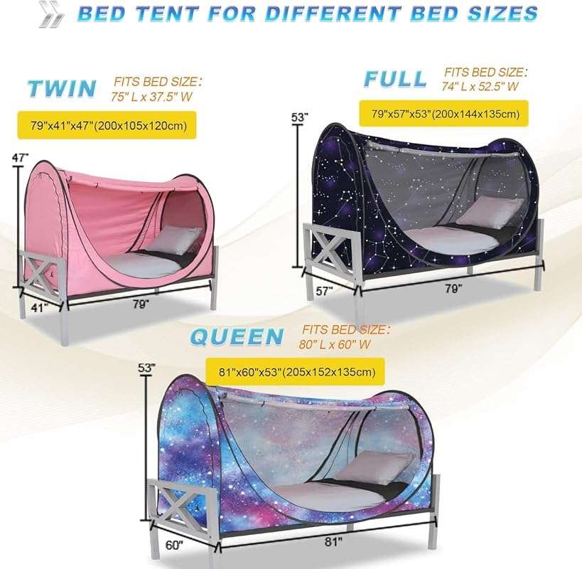 Privacy Pop Unicorn Galaxy Full Bed Tent Drapes for Cozy Sleep