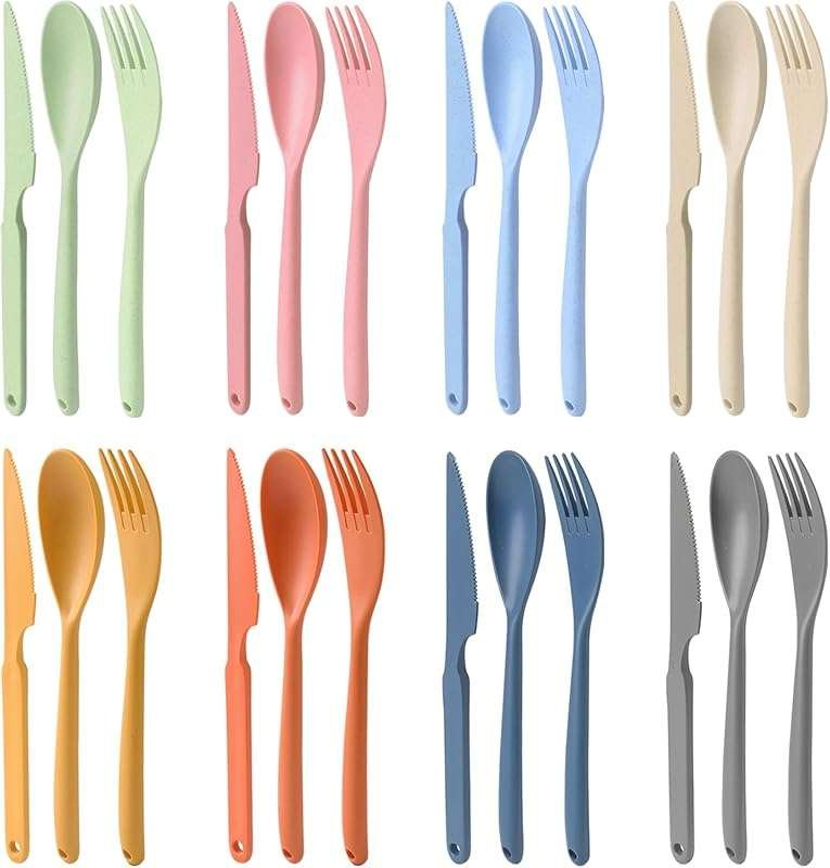 JINGIHE 8-Sets Large BPA-Free Reusable Plastic Portable Cutlery for Tr