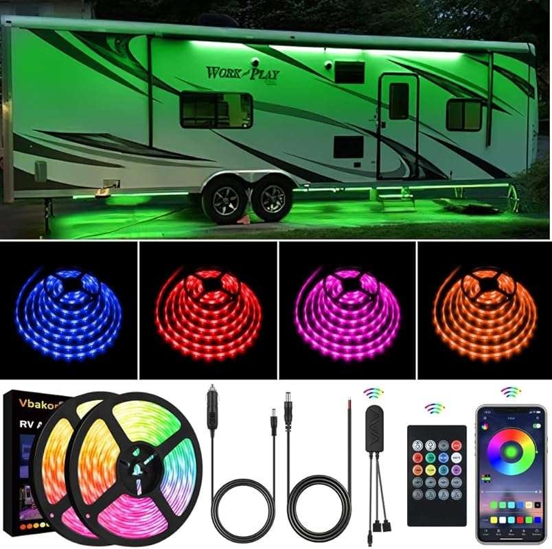 50ft Multi-Color LED Underglow Light Kit for RVs and Campers with Musi