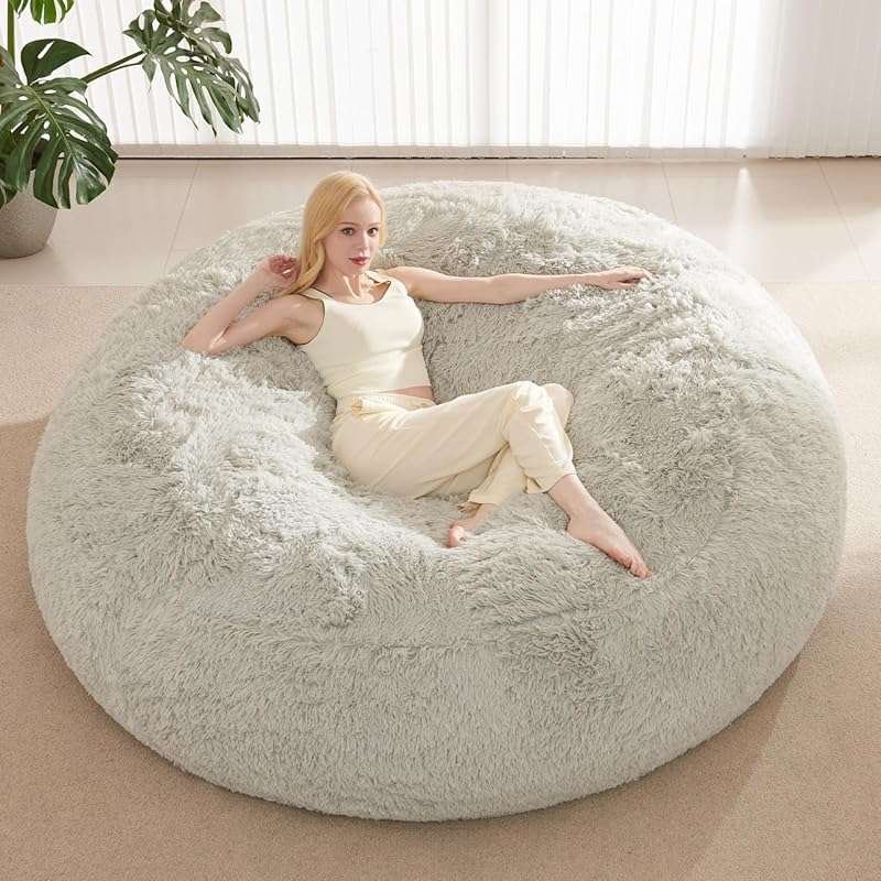 5ft Waterproof Faux Fur Round Bean Bag Chair Cover (No Filler) with Po