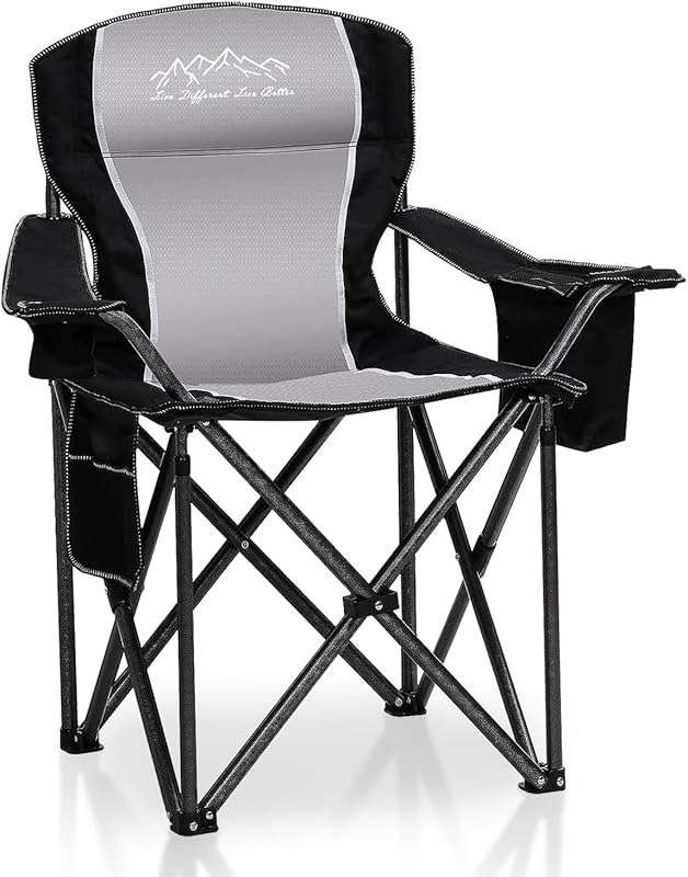 Heavy Duty Folding Camping Chair with Cup Holder, Cooler Bag, and Stor