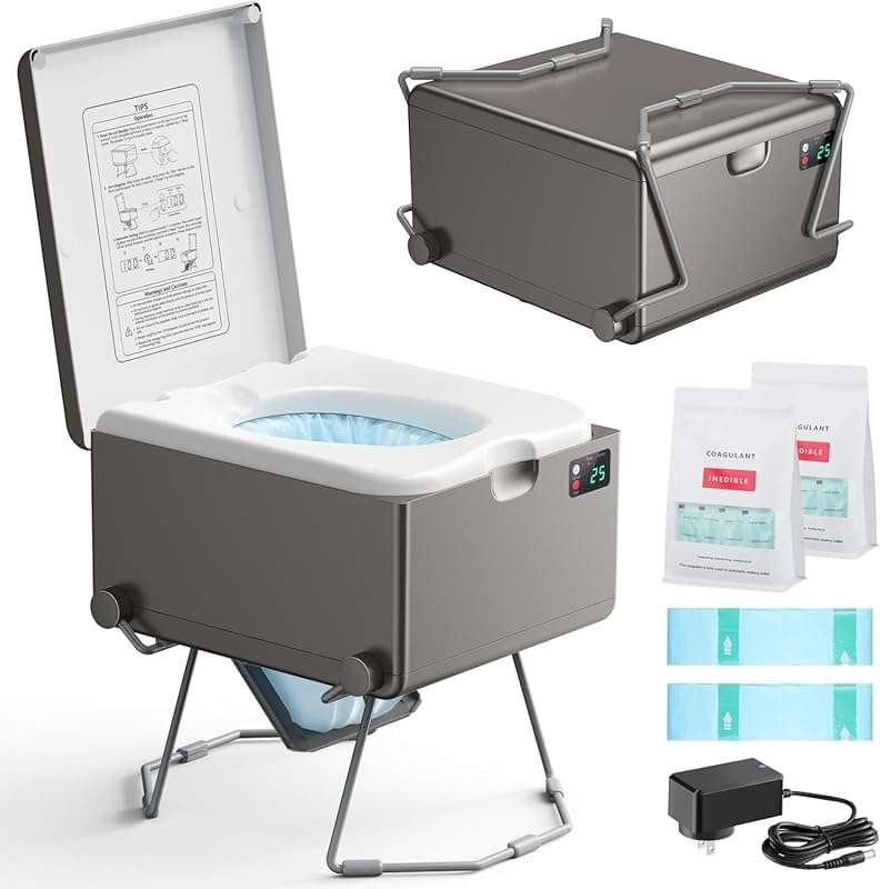 Waterless Dry Flush Portable Toilet: Rechargeable, Odorless, Self-Cont