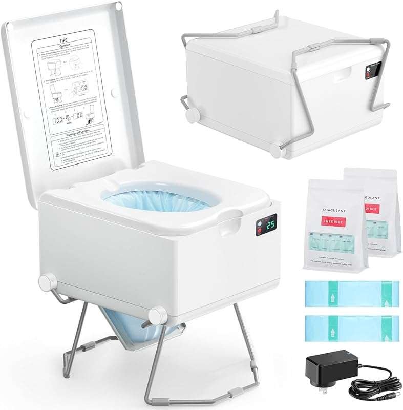 Waterless Dry Flush Portable Toilet: Rechargeable, Odorless, Self-Cont