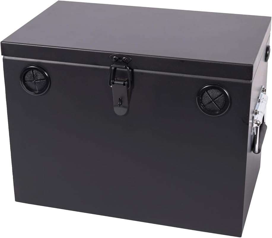 Lockable Steel Battery Box with Adjustable Kit for Travel Trailers, Bo
