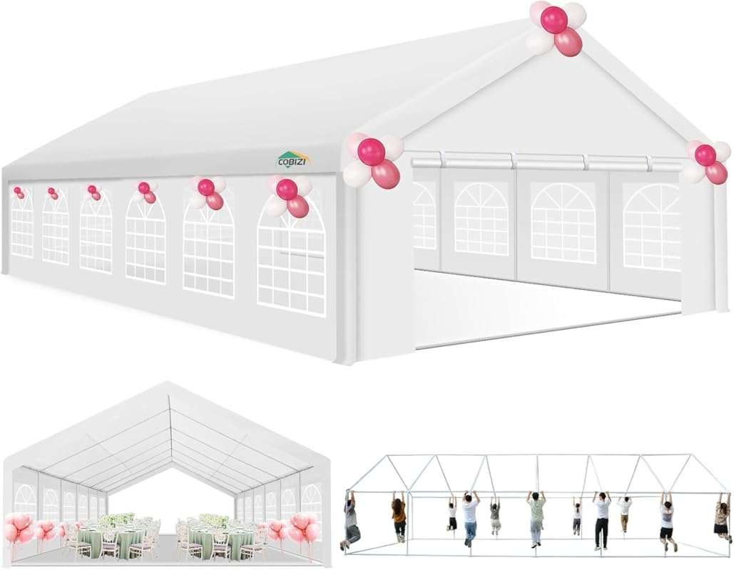 COBIZI 20x40 Heavy Duty Party Tent: Galvanized Wedding & Event Shelter
