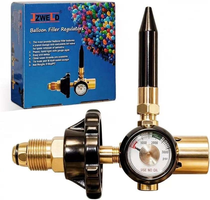 Helium Latex Balloon Filler Regulator with Gauge for CGA580 Tank Valve - Air Flow Inflator