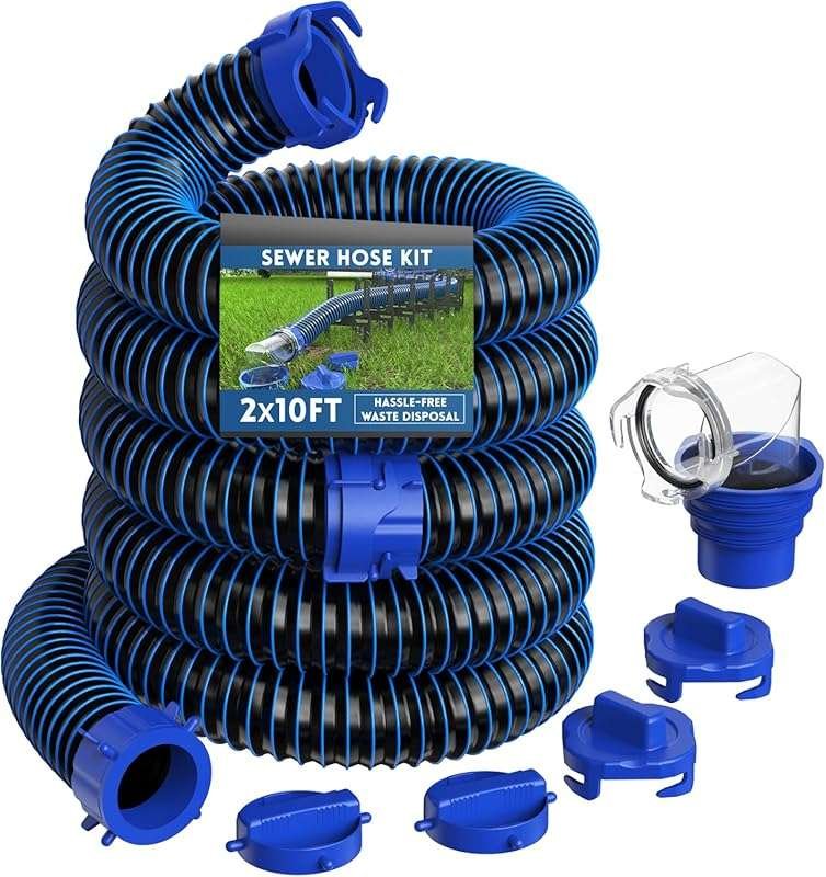 DUMPMAN 20 FT RV Sewer Hose Kit: 2x10ft Hoses, Swivel Fitting, Clear V