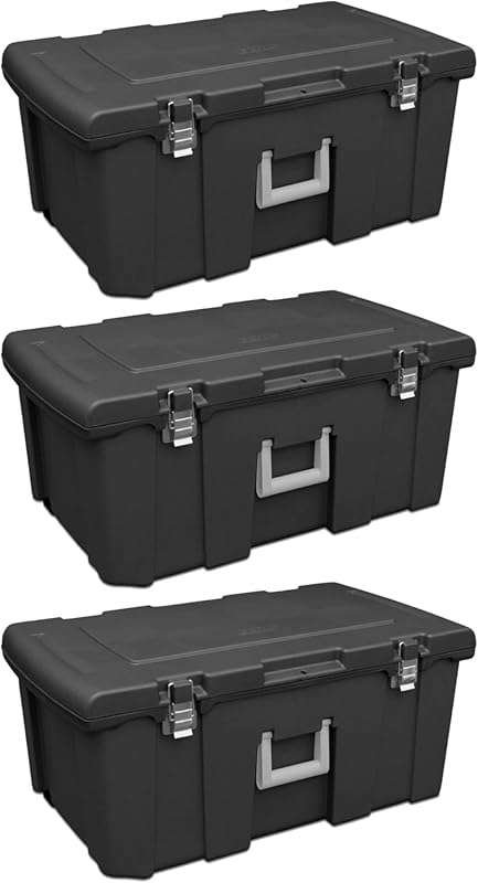 Sterilite 3-Pack Wheeled Footlocker with Lids - Lockable Heavy-Duty Pl