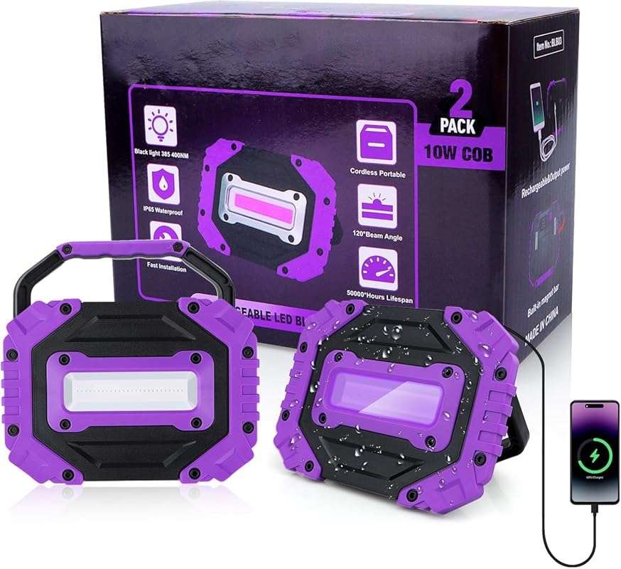 Roperry 2 Pack Rechargeable Magnetic Portable LED Blacklight, 5000mAh 
