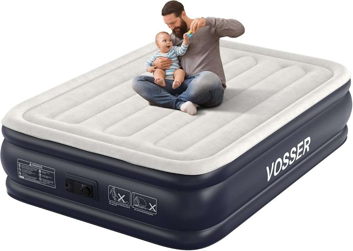 Full Size Air Mattress with Built-in Pump & Flocked Top, 18'' Inflatab
