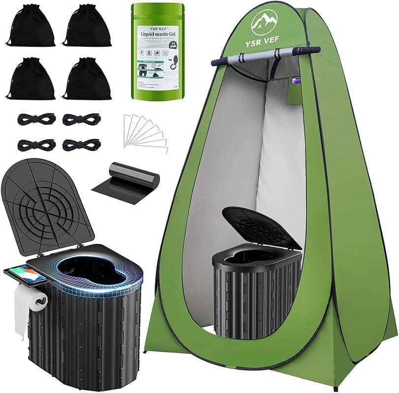Portable Camping Toilet with Pop-Up Privacy Tent and Liquid Waste Gel 