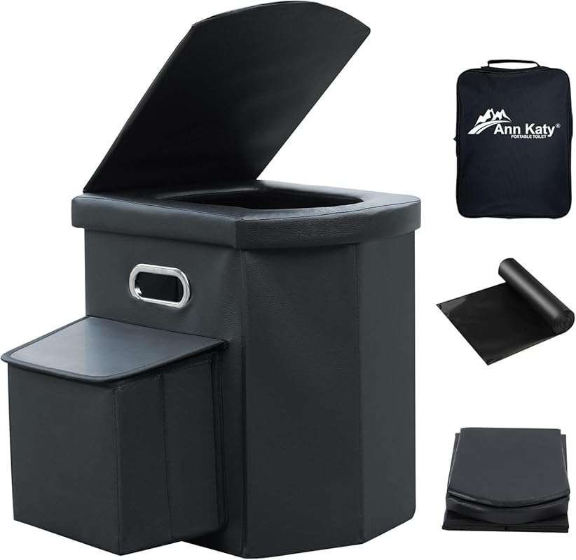 Upgrade XL Portable Toilet for Adults: Tall, Folding Design with Lid, 