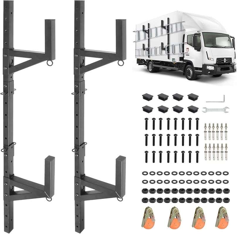 Adjustable Steel Trailer Ladder Rack with Ratchet Straps for Side Moun