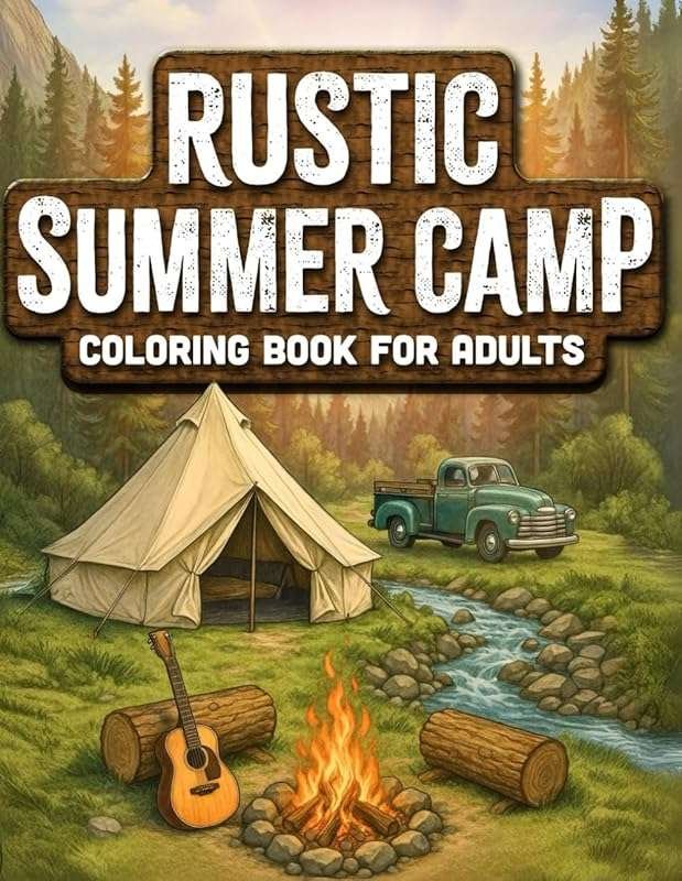Rustic Summer Camp Adult Coloring Book: Tranquil Mountains, Vintage Te