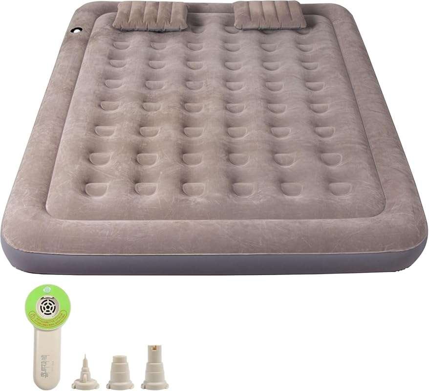 Queen Camping Air Mattress with Built-in Pump and Pillow for Travel or