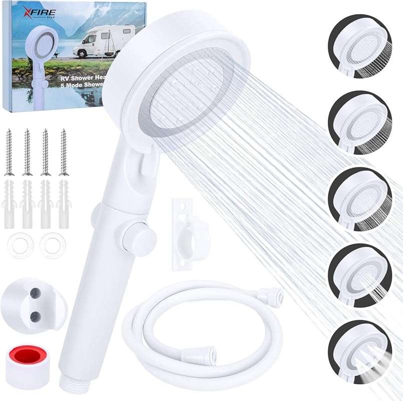 High Pressure RV Shower Head with Hose: 5+1 Mode, Water Saving with On