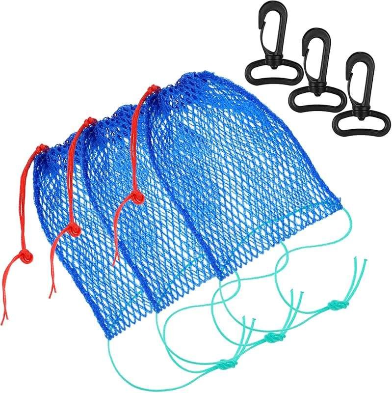 3 Pcs Crab Trap Bait Bags with Rubber Locker for Outdoor Fishing Crab