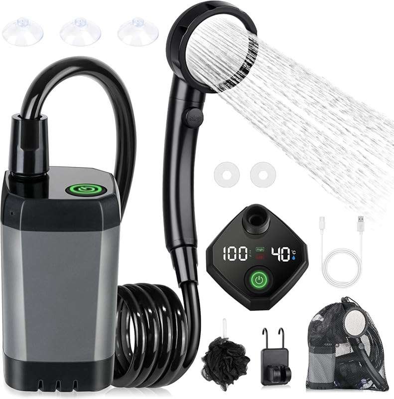 Spopal 6000mAh Rechargeable Camping Shower with LED Display & 4 Spray