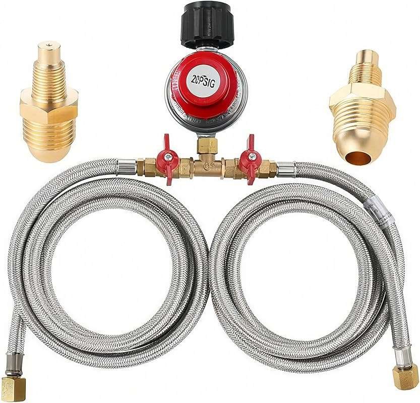 MCAMPAS 0-20 Psi Adjustable Propane Regulator with 8ft Y Splitter Hose