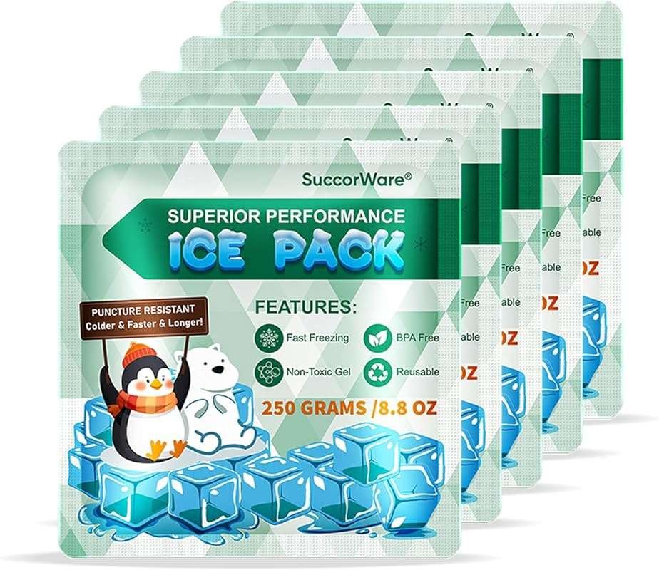 5 Packs Reusable Ice Packs for Lunch Boxes, 12+ Hour Cooling Gel Packs