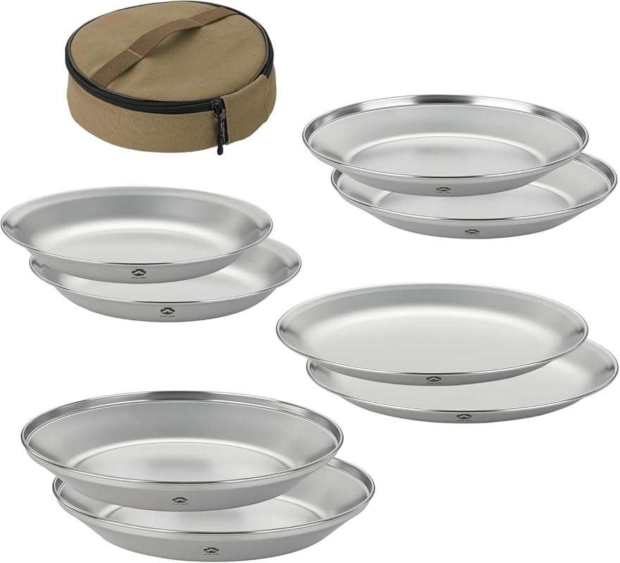 CAMPINGMOON S397-2S Camping Plates Set: 8 Pack Stainless Steel Dishes 