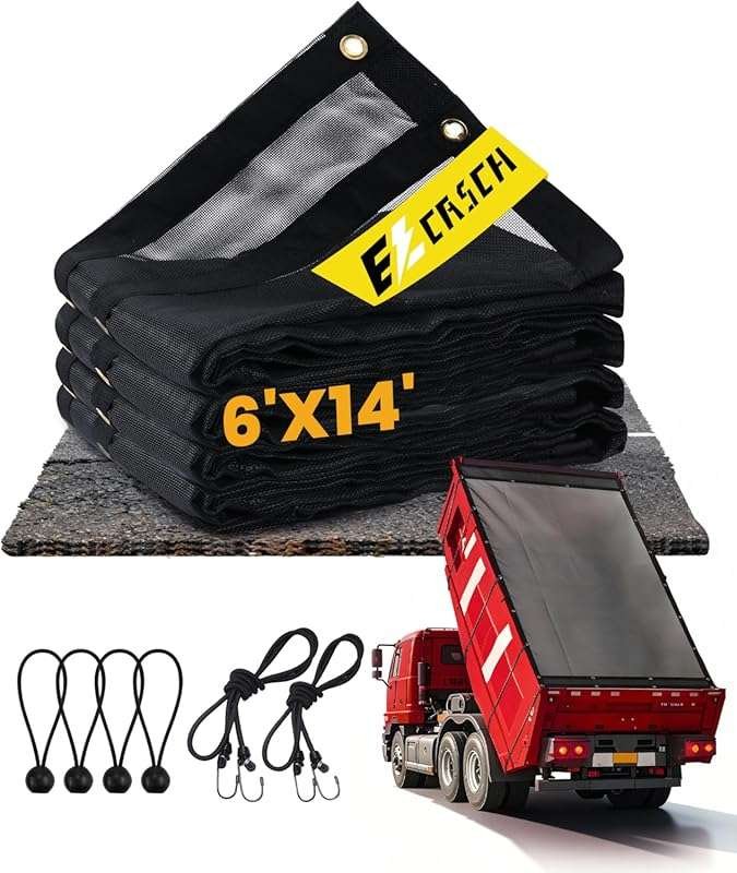 6x14ft 18oz Vinyl Coated Dump Truck Mesh Tarp, Double Pockets, Grommet