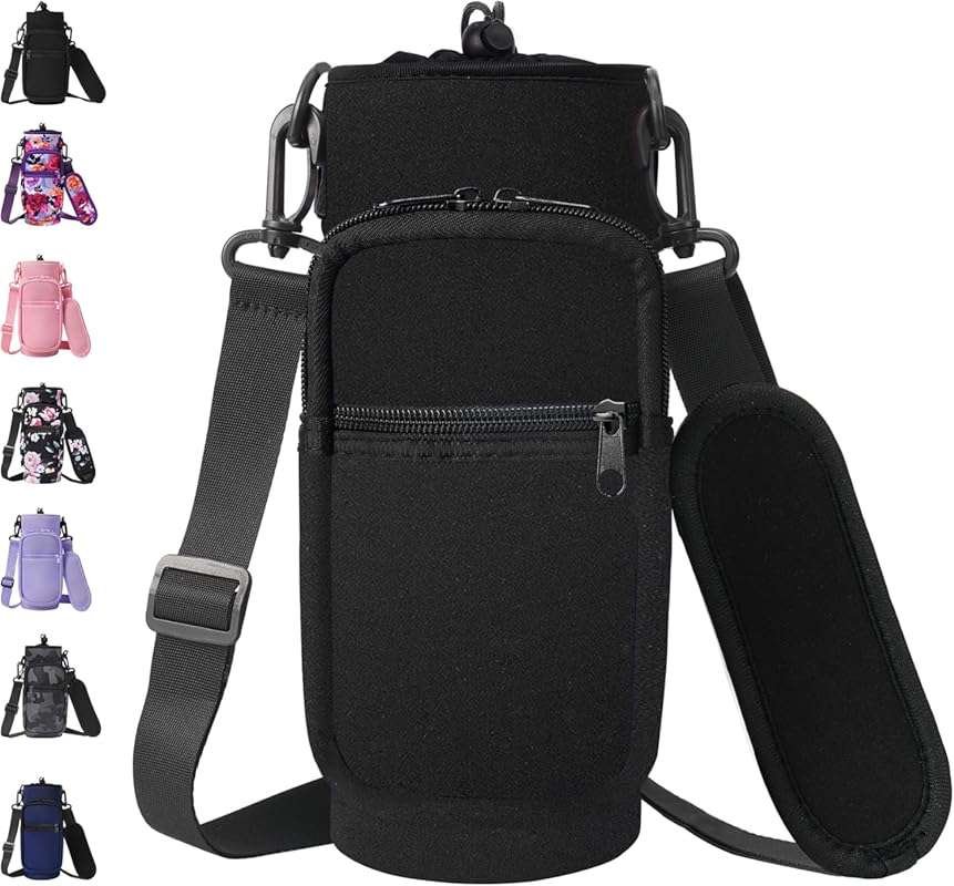Neoprene Insulated Water Bottle Carrier 32-40 oz, Strap, 2 Pockets for