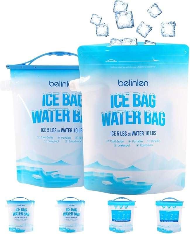 6 Pack Reusable 5lb Cooler Ice Bags with Sealed Sliding Handle, Long L