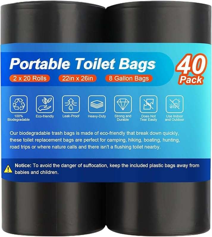 40 Biodegradable & Compostable Thickened Portable Camping Toilet Bags 