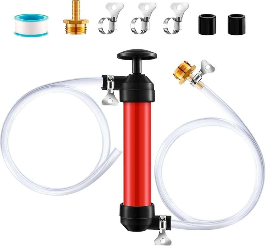 RV Antifreeze Siphon Hand Pump Kit: Liquid Transfer with Clear Hoses &