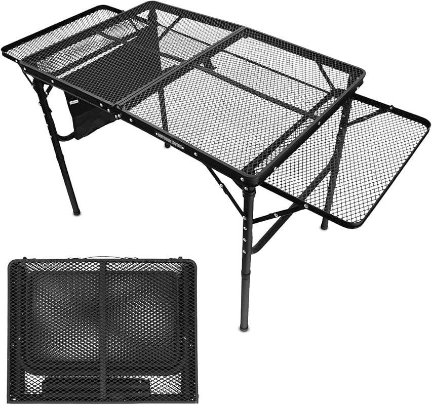 Portable Folding Grill Table with Extension Boards for Camping, BBQ, a