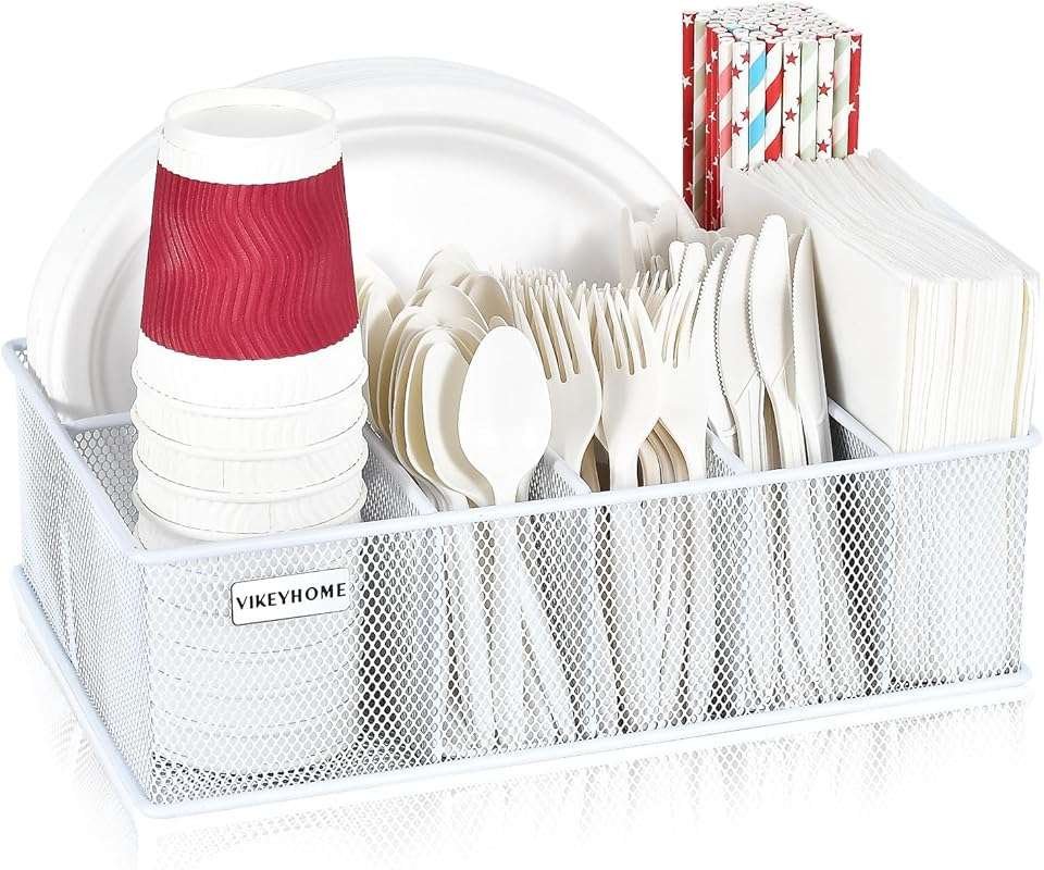 Metal Silverware Caddy with 6 Compartments for Camping, Picnic, and Pa