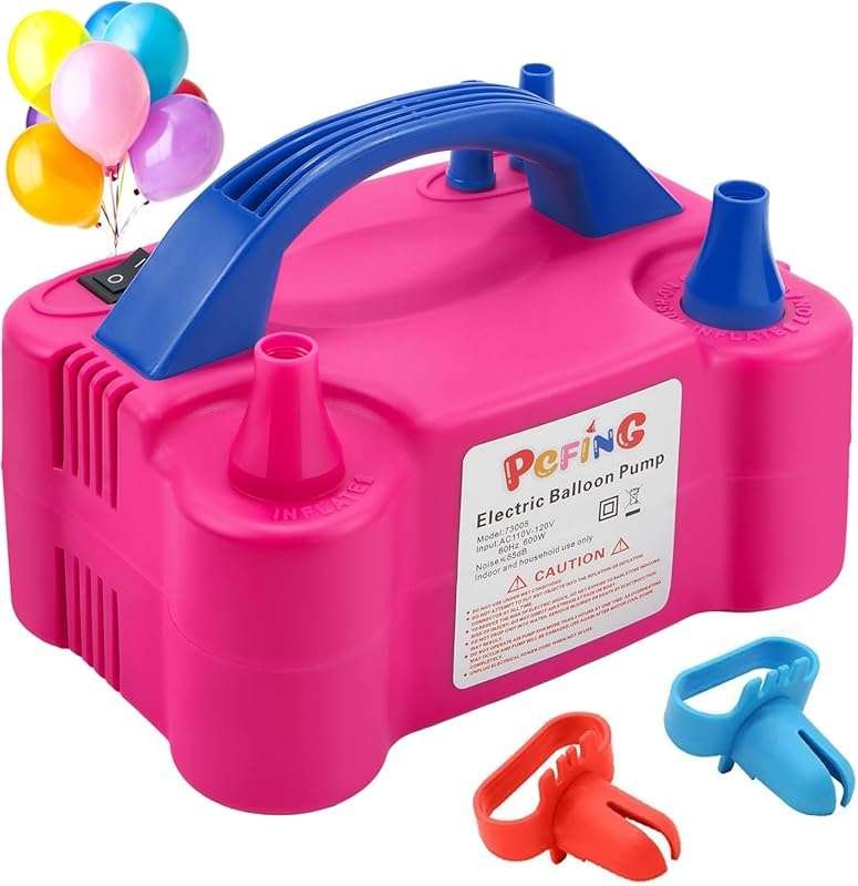 PCFING Portable Electric Balloon Pump Inflator Machine with Balloon Tie Tool & Dual Nozzles