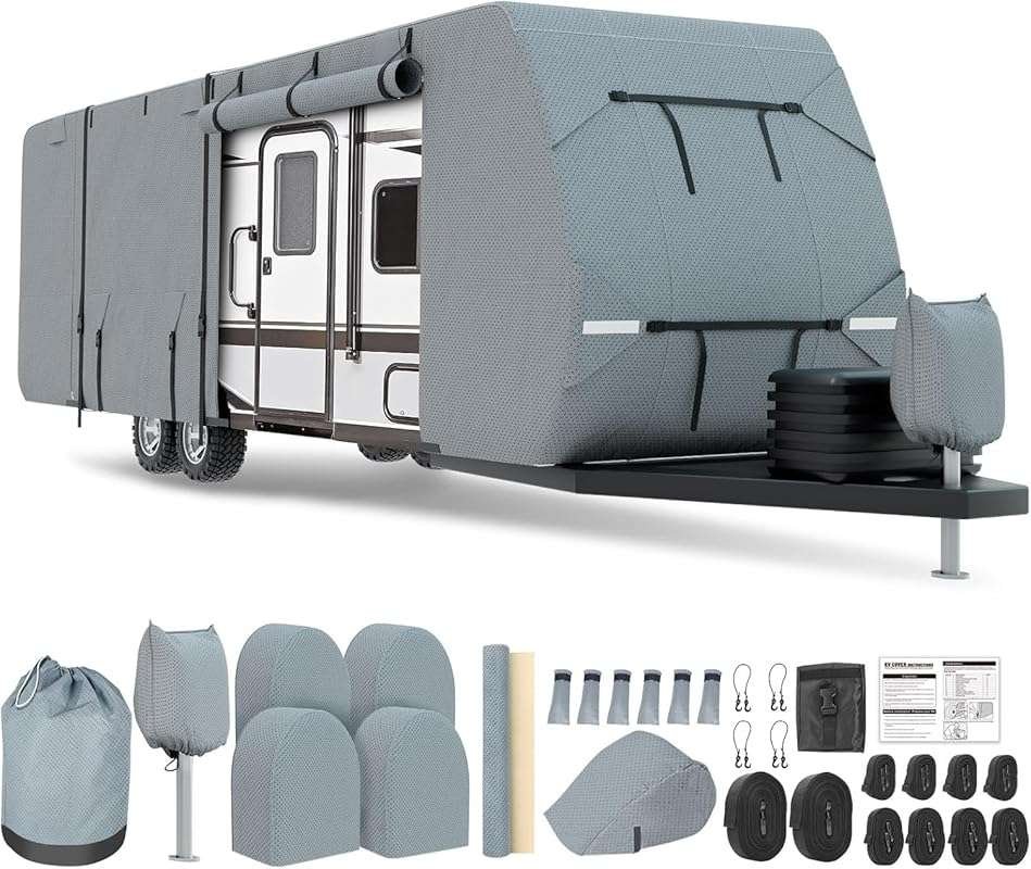 Extra-Thick 8-Layer RV Cover for 27-30ft Travel Trailers: Anti-UV, Wat