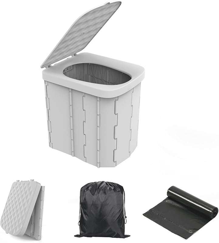 XL Portable Folding Camping Toilet with Lid & Waste Bags for Adult Tra