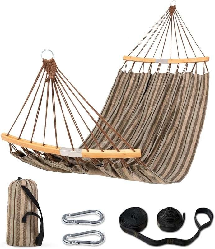 SUNCREAT Double Hammock with Curved Spreader Bar & Tree Straps, Portab