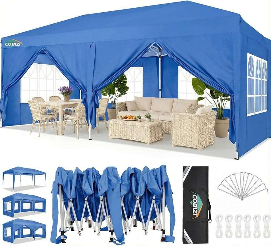 COBIZI 10x20 Blue Pop Up Canopy Tent, Waterproof Outdoor Commercial Sh