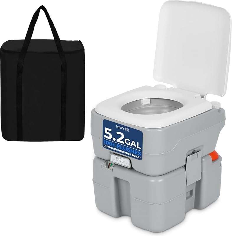 SereneLife 5.2 Gal Portable Camping Toilet: 100+ Flushes, Detachable W