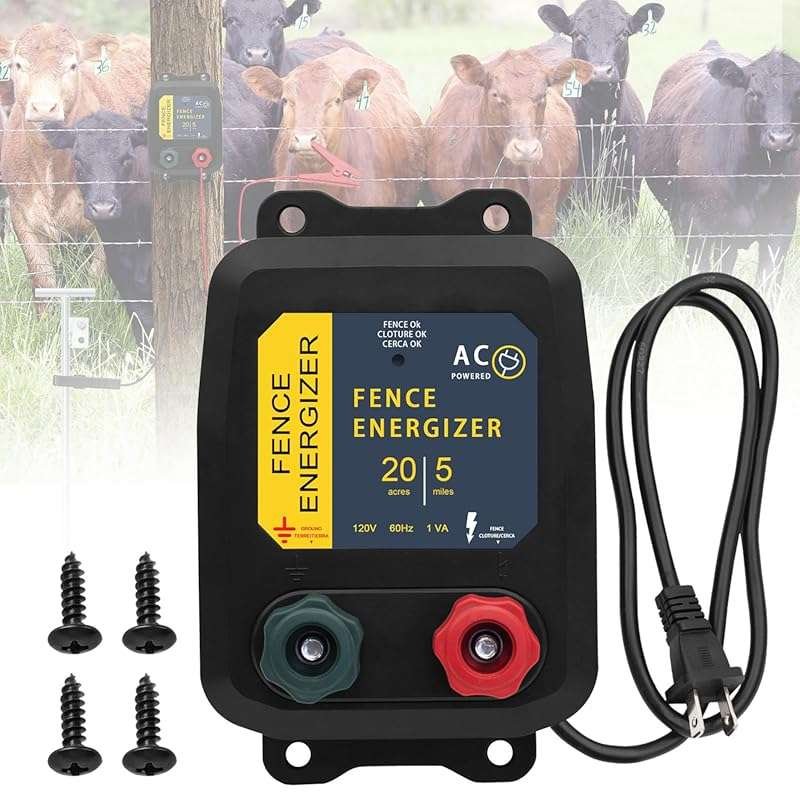 5 Mile Plug-in Electric Fence Charger Energizer - Keeps Bears, Raccoon