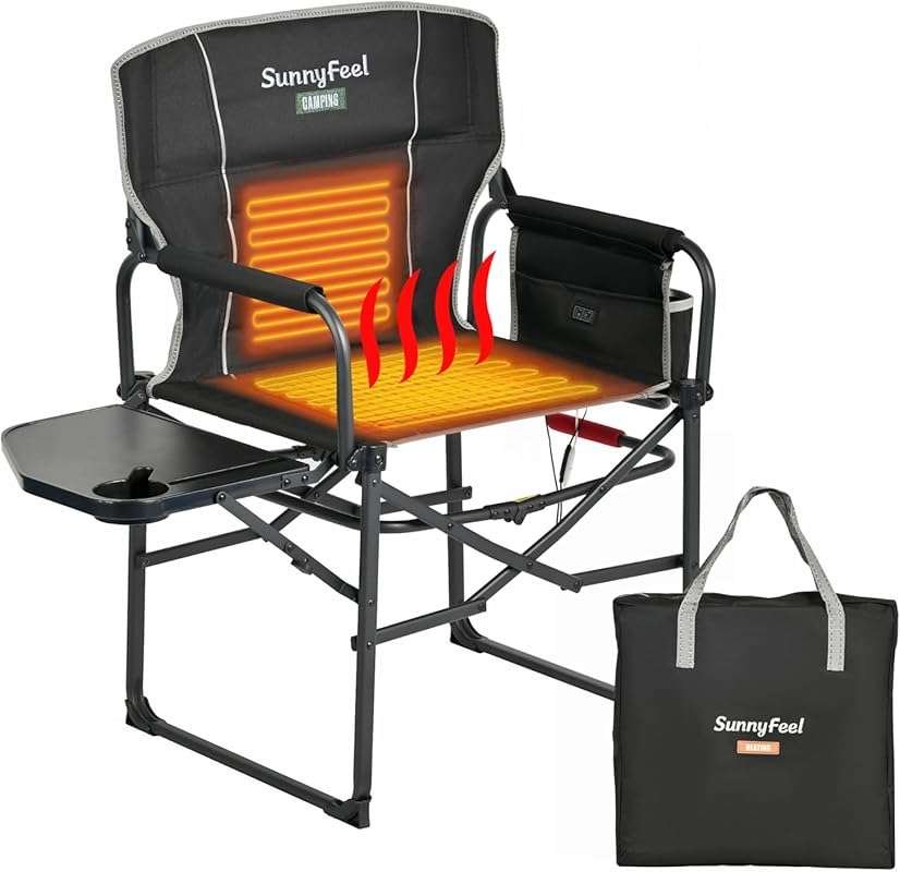 SUNNYFEEL Heated Camping Directors Chair: Heavy Duty, Oversized Portab